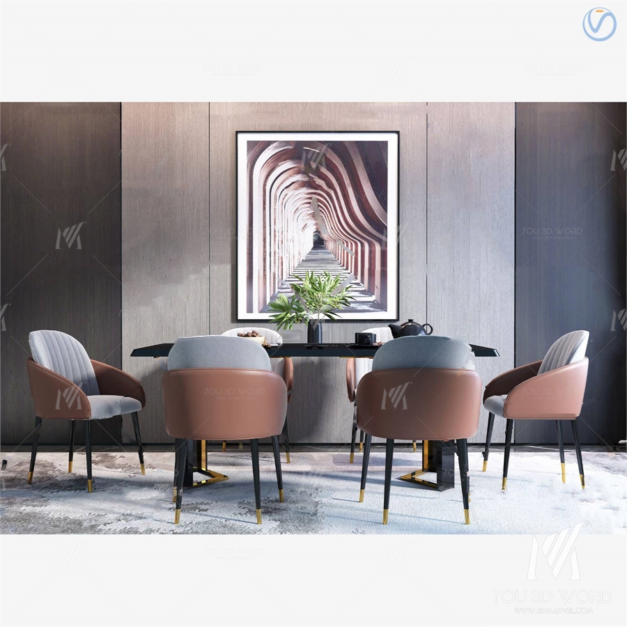 modern square dining table chair 3d model